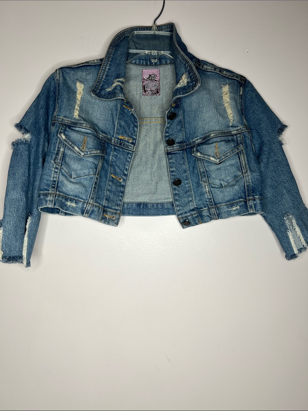Elle Distressed Light Blue Cropped Denim Jacket - Picture 2 of 4